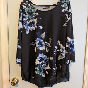 Anna Morgan Black and Blue Floral Blouse